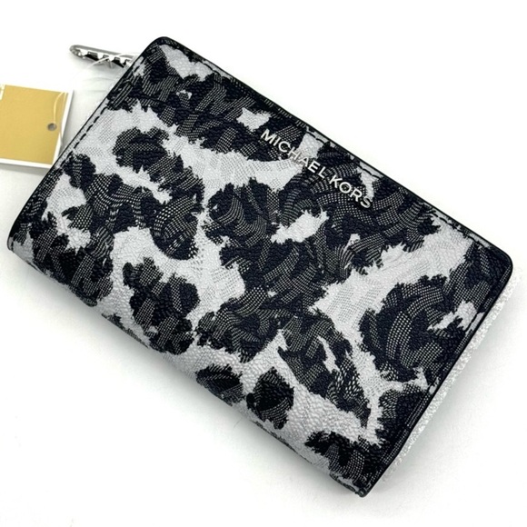 Michael Kors Medium Empire Leopard Logo Snap ZA Wallet Black Multi - Picture 6 of 10